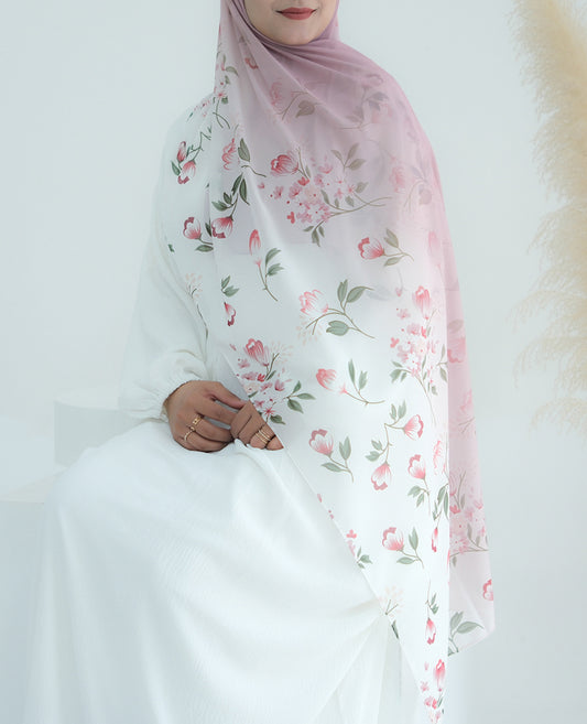 Pink Ombre Floral scarf rectangular hijab in chiffon premium quality