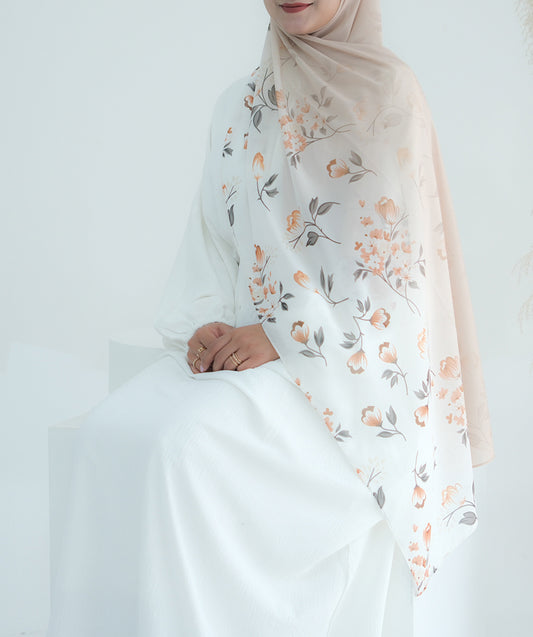 Peach Ombre Floral scarf rectangular hijab in chiffon premium quality