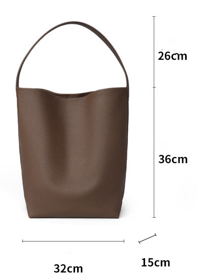 Dabest Genuine Leather Trendy Tote Bucket Bag Shoulder Purse for Women in Tan