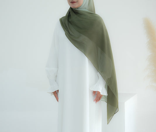 Green Gray Ombre scarf rectangular hijab in chiffon premium quality