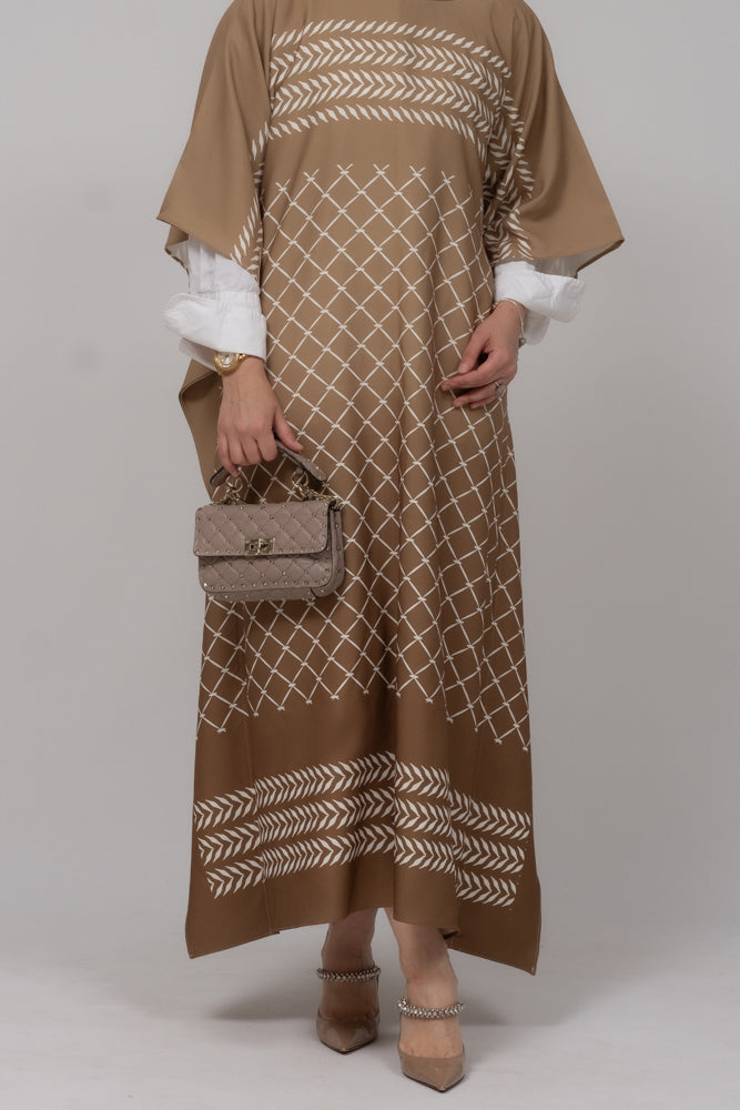 Jalabiya Kefiyah Themed Women Muslim Maxi Dress Abaya