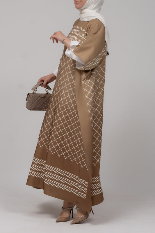 Jalabiya Kefiyah Themed Women Muslim Maxi Dress Abaya