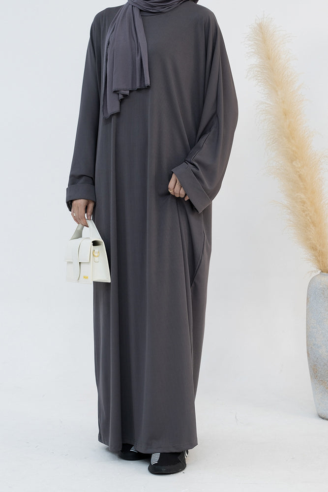 Oversized Everyday Abaya dress with pockets and cuffed sleeves in dark gray color