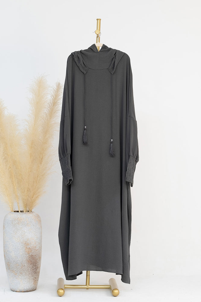 Oversized Everyday Abaya dress with pockets and cuffed sleeves in dark gray color