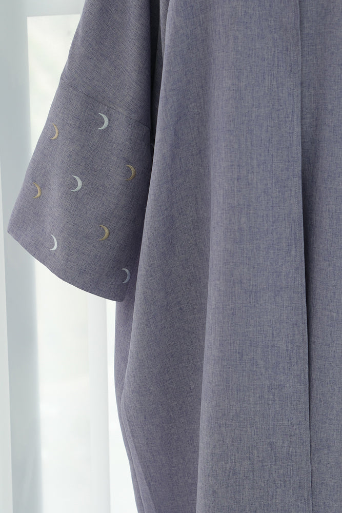 Light Purple Moona abaya throw over with moon embroidery on sleeves