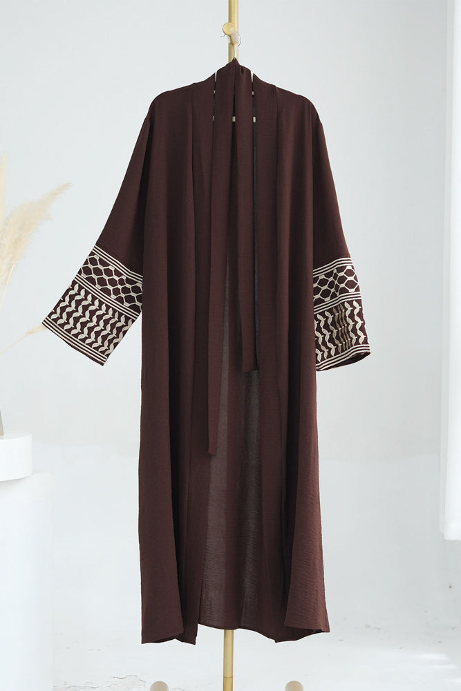 Bait Haanoun Keffiyeh Inspired Abaya with contrast embroidered sleeves and detachable belt