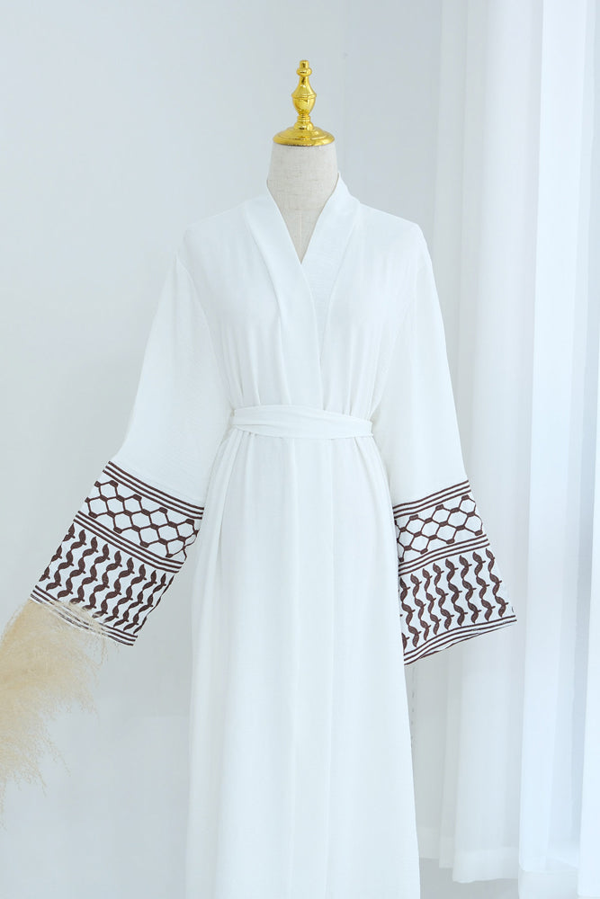 Jaabalia Keffiyeh Inspired Abaya with contrast embroidered sleeves and detachable belt