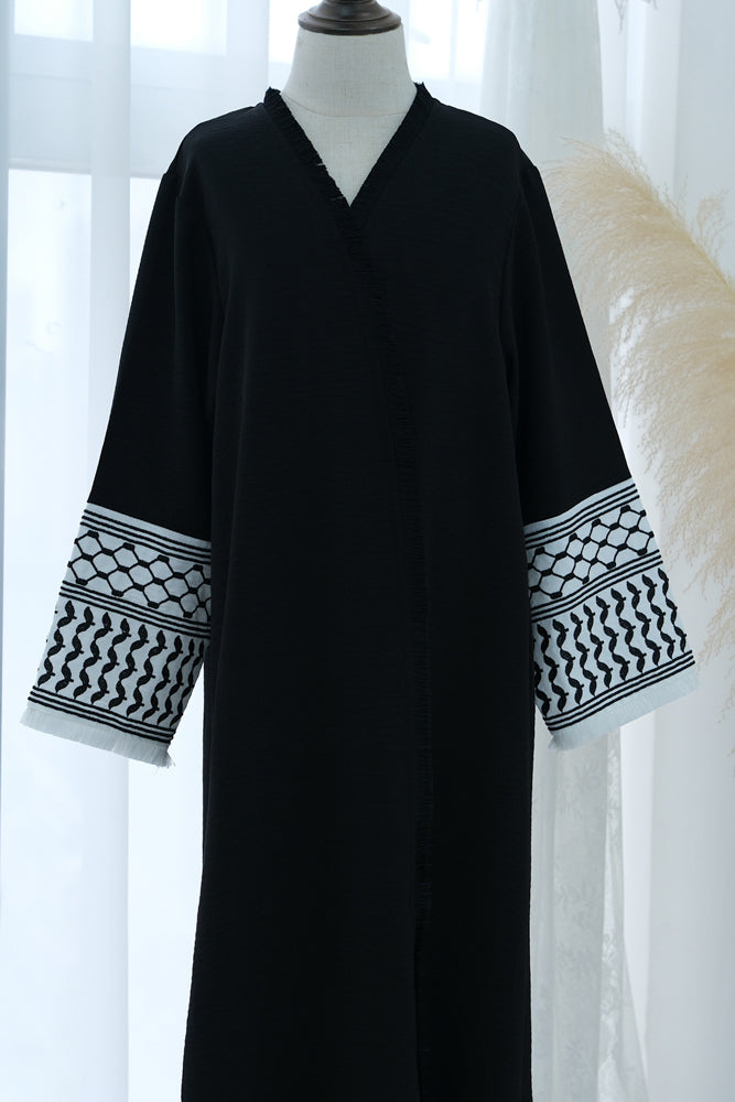 Kids abaya keffiyeh inspired Girls Long Sleeve Maxi Dress Islamic kaftan in black