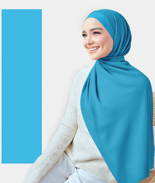 Chiffon Plain Rectangular Hijab in SA01 Blue color