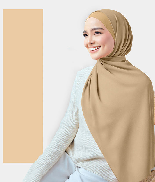 Chiffon Plain Rectangular Hijab in SA14 Beige color