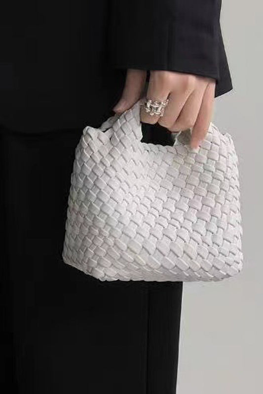 Woven Crossbody Small Mini Handbag Purse for Women in white Leather