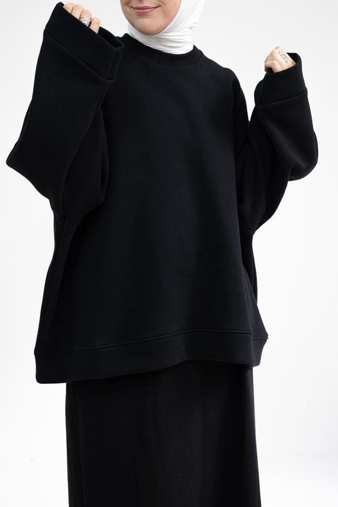 Designer oversize sweatshirt off-shoulder with bulky sleeves in black - ANNAH HARIRI