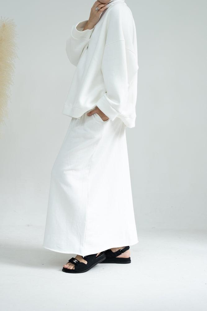 Designer oversize sweatshirt off-shoulder with bulky sleeves in white - ANNAH HARIRI