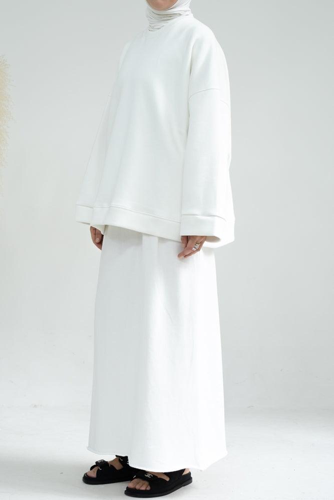 Designer oversize sweatshirt off-shoulder with bulky sleeves in white - ANNAH HARIRI