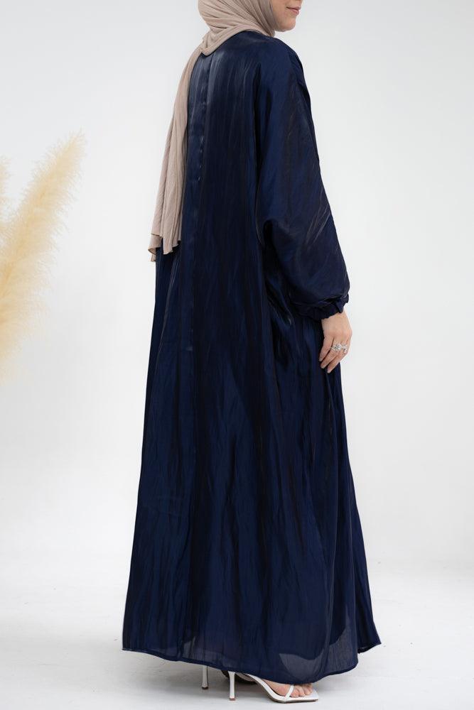 Dream Sister faux organza maxi abaya with slip dress and apron set in navy - ANNAH HARIRI