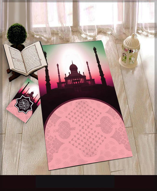 Fajr Pink Prayer Rug Muslim Mat Islamic Sajadah for Kids Men Women with Quran Box for Eid Travel Ramadan Soft Luxury Pin - ANNAH HARIRI