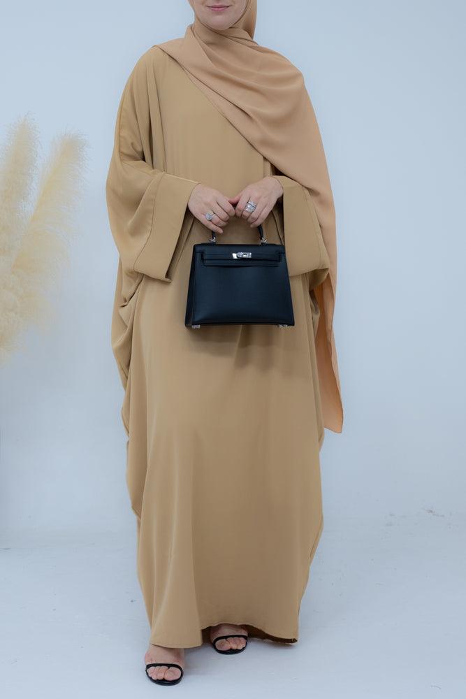 Katarina Batwing kimono sleeve Abaya with matching scarf hijab in beige - ANNAH HARIRI