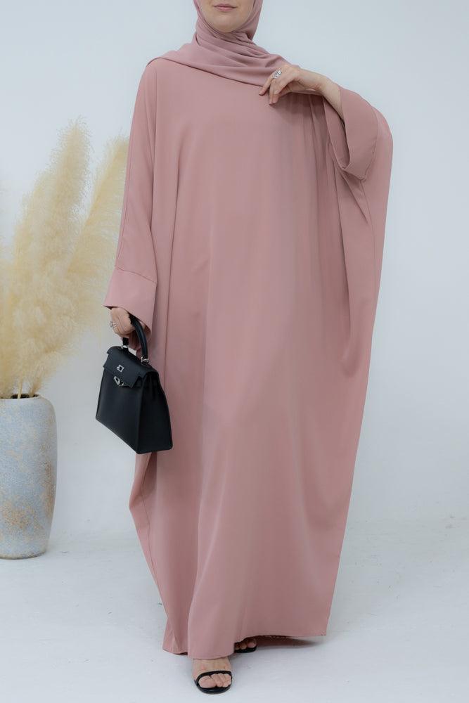 Katarina Batwing kimono sleeve Abaya with matching scarf hijab in Pink - ANNAH HARIRI