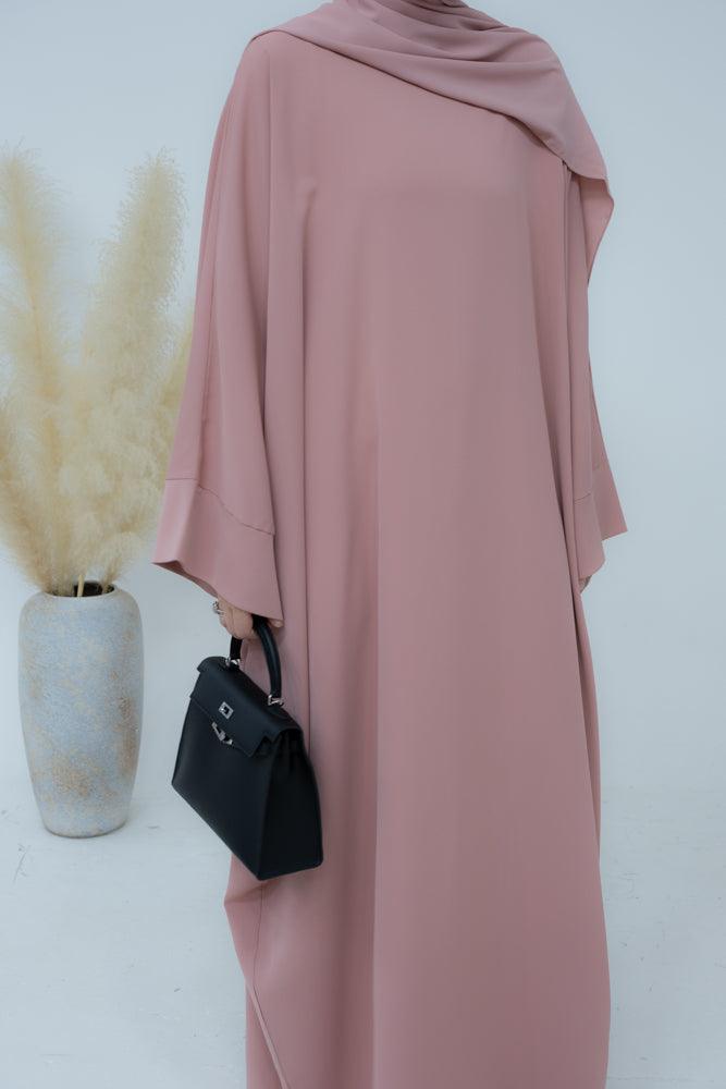 Katarina Batwing kimono sleeve Abaya with matching scarf hijab in Pink - ANNAH HARIRI