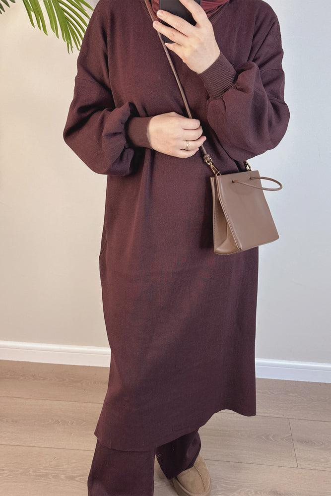 Linden premium mix and match loungewear set in coffee with trousers and midaxi top - ANNAH HARIRI