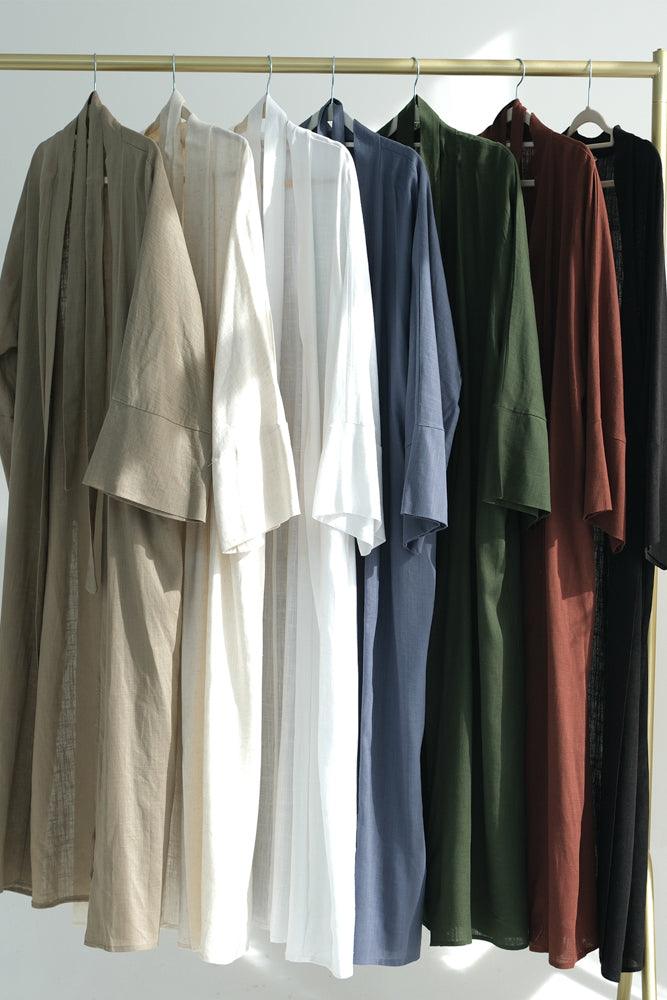 Linen slip dress maxi length sleeveless in pure natural fabric in Khaki color - ANNAH HARIRI