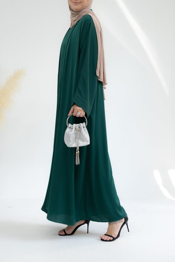 Lovenia Open front abaya and belt in Dark Green - ANNAH HARIRI