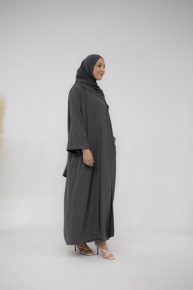Matiar abaya three piece set with scarf and inner dress and belt in Gray - ANNAH HARIRI