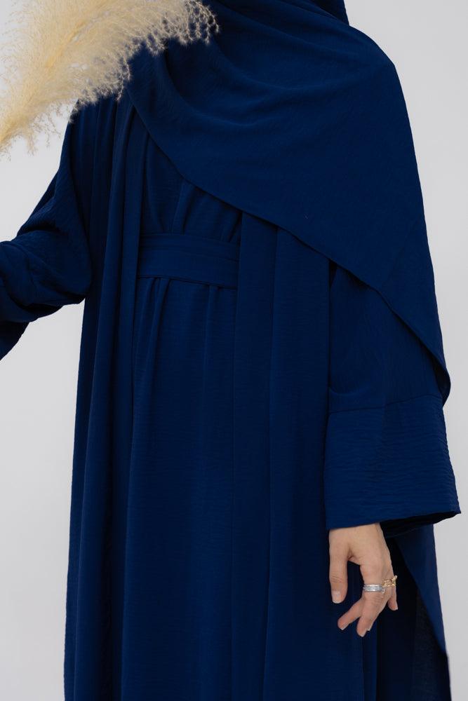 Matiar abaya three piece set with scarf and inner dress and belt in Navy - ANNAH HARIRI
