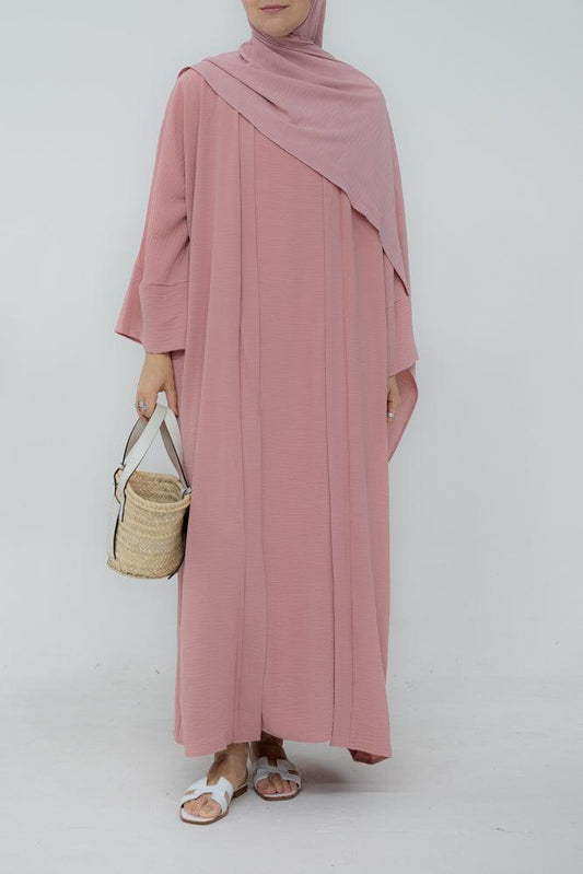 Matiar abaya three piece set with scarf and inner dress and belt in Pink - ANNAH HARIRI