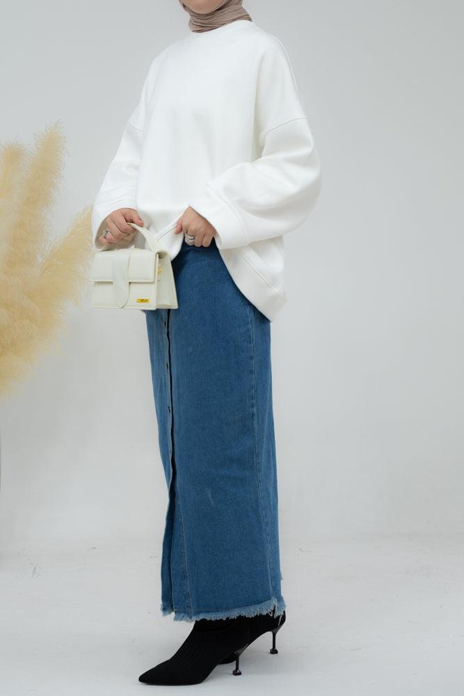Maxi Denim skirt with front button fastening slit and pockets - ANNAH HARIRI