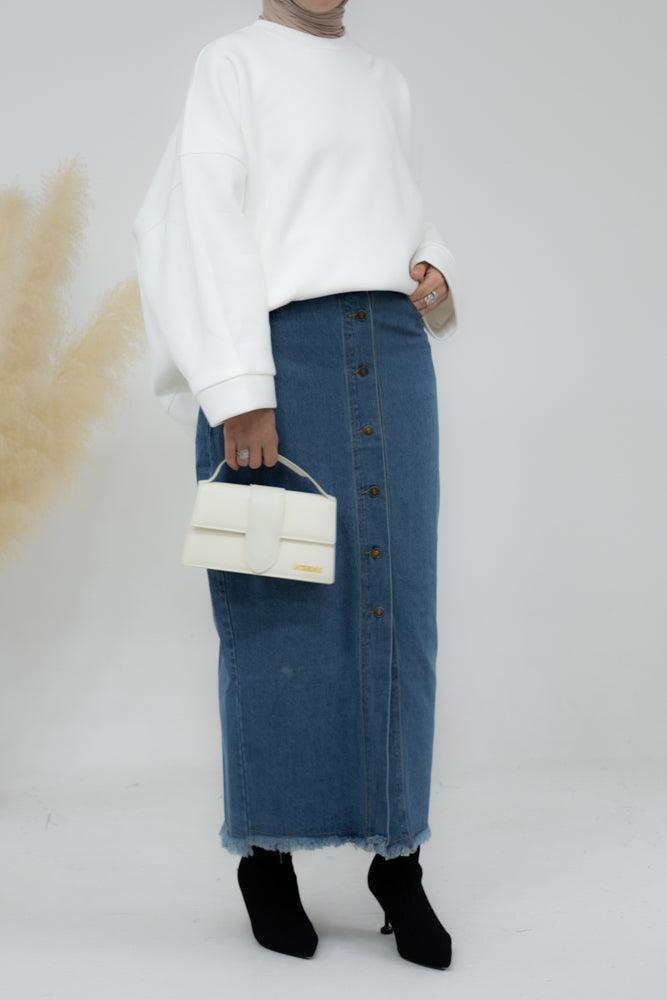 Maxi Denim skirt with front button fastening slit and pockets - ANNAH HARIRI