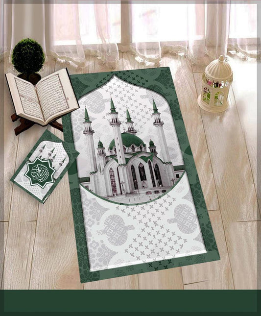 Mechet Olive Prayer Rug Muslim Mat Islamic Sajadah for Kids Men Women with Quran Box for Eid Travel Ramadan Soft Luxury Pin - ANNAH HARIRI