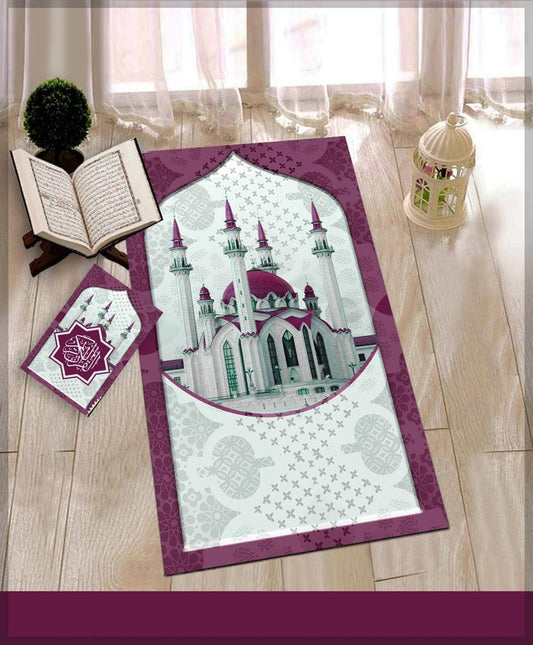Mechet Purple Prayer Rug Muslim Mat Islamic Sajadah for Kids Men Women with Quran Box for Eid Travel Ramadan Soft Luxury Pin - ANNAH HARIRI