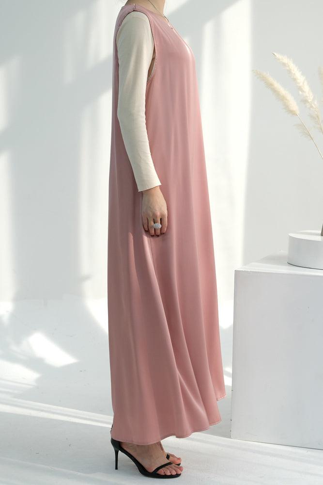 Pink Duniia slip dress maxi length sleeveless in satin fabric - ANNAH HARIRI