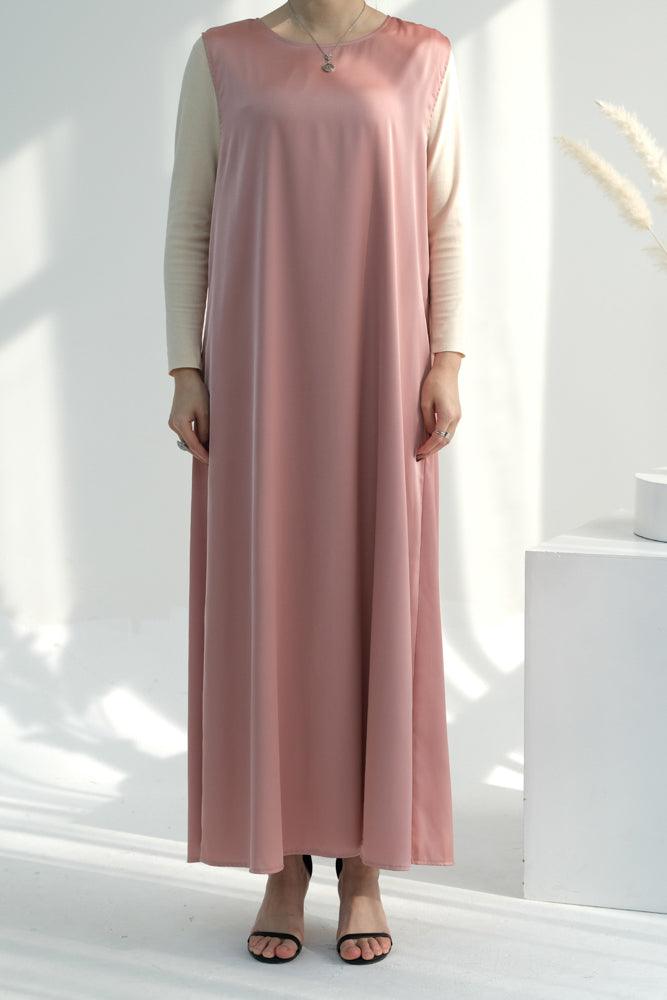 Pink Duniia slip dress maxi length sleeveless in satin fabric - ANNAH HARIRI