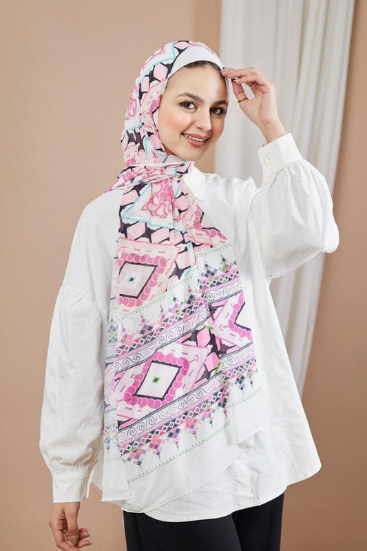 Pinkypink Printed Chiffon Hijab - ANNAH HARIRI