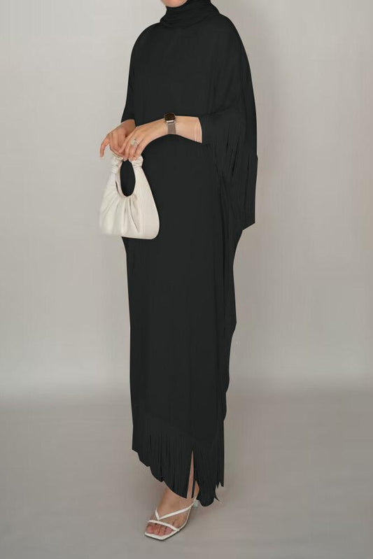 Seyma fringe maxi abaya dress in black - ANNAH HARIRI
