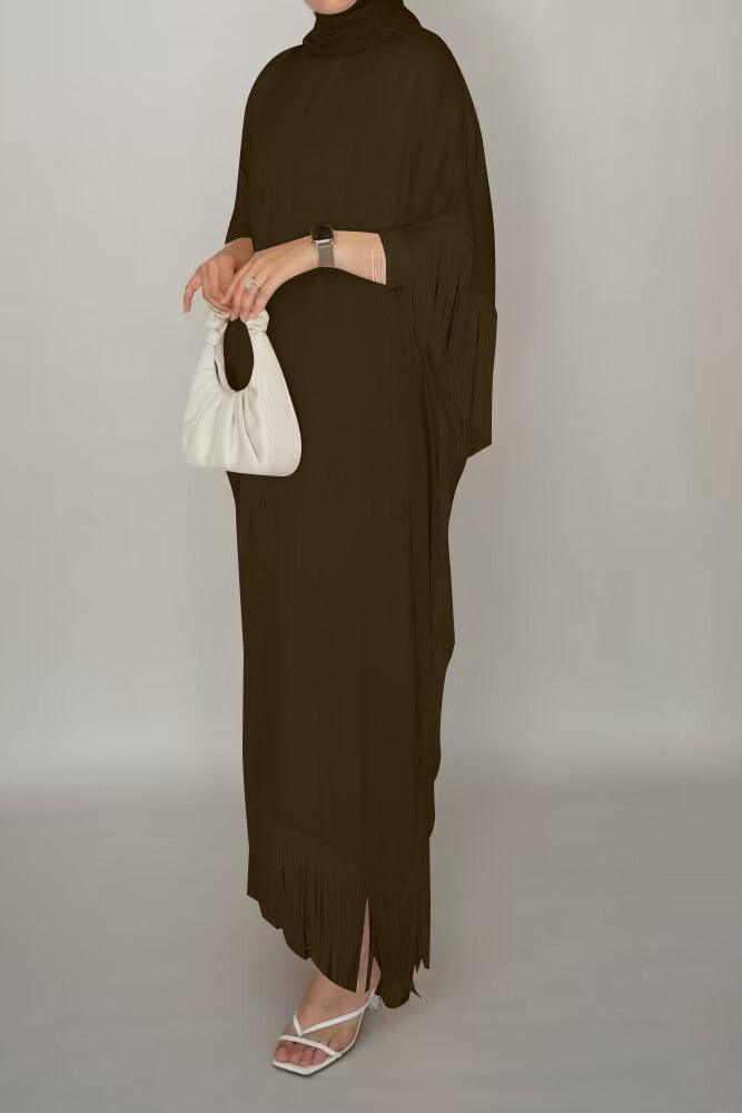 Seyma fringe maxi abaya dress in coffee - ANNAH HARIRI