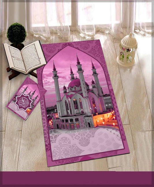 Stans Purple Prayer Rug Muslim Mat Islamic Sajadah for Kids Men Women with Quran Box for Eid Travel Ramadan Soft Luxury Pin - ANNAH HARIRI