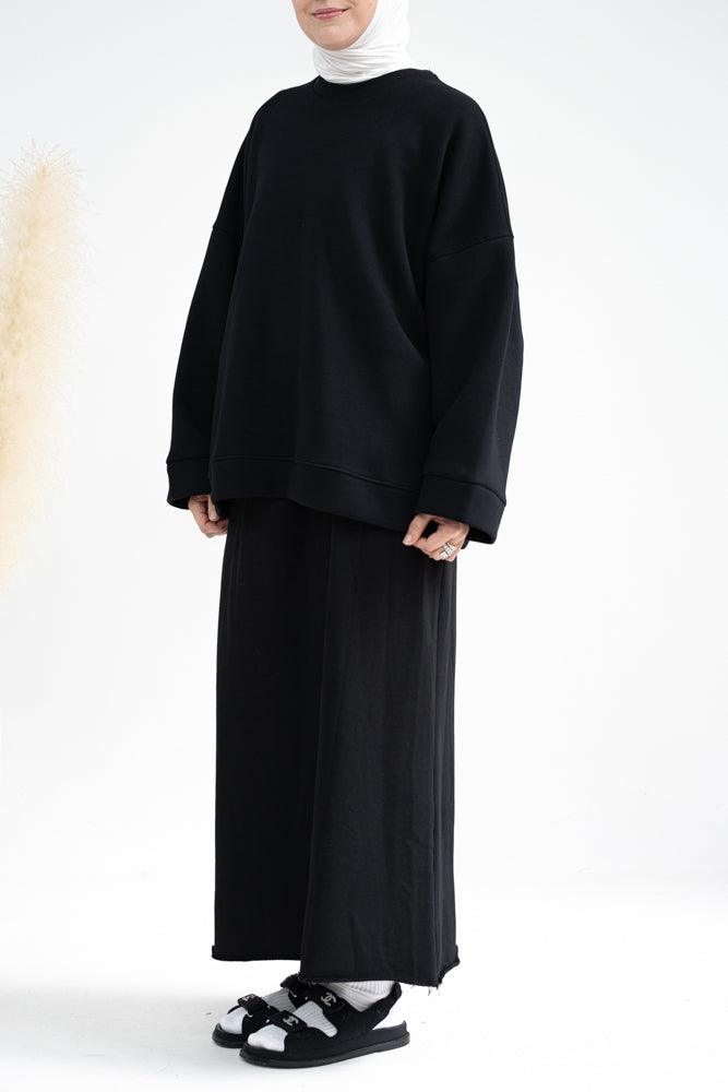 Twill maxi pencil skirt with pockets and elasticated waist band in black - ANNAH HARIRI