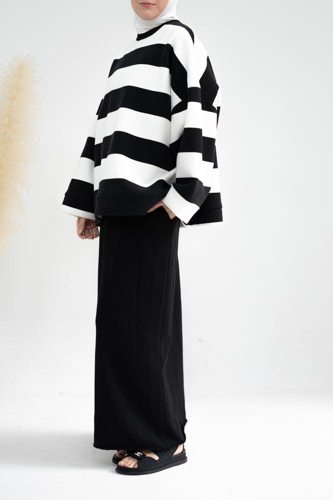 Twill maxi pencil skirt with pockets and elasticated waist band in black - ANNAH HARIRI