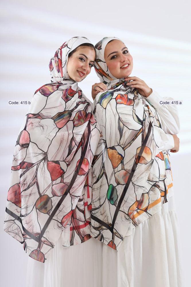 Twin Peaches Printed Chiffon Hijab - ANNAH HARIRI