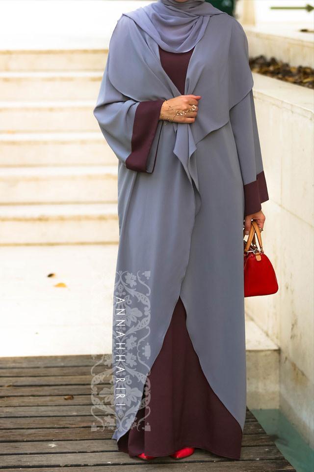 Abaya Dress Grey&Maroon - ANNAH HARIRI