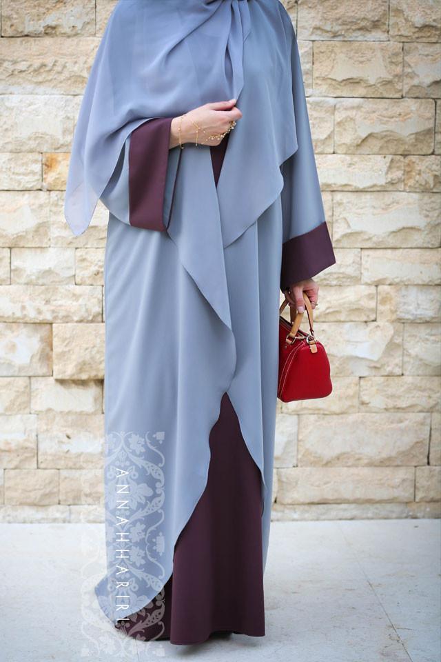 Abaya Dress Grey&Maroon - ANNAH HARIRI