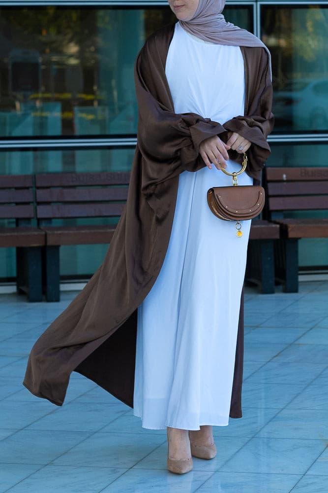 Aishia slip dress for abaya with front knot details in white - ANNAH HARIRI