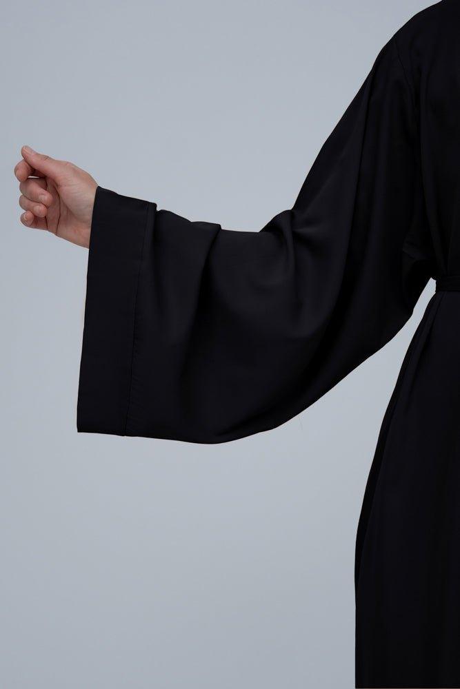 Black Fareeda nude basic abaya dress with kimono sleeve in maxi length - ANNAH HARIRI