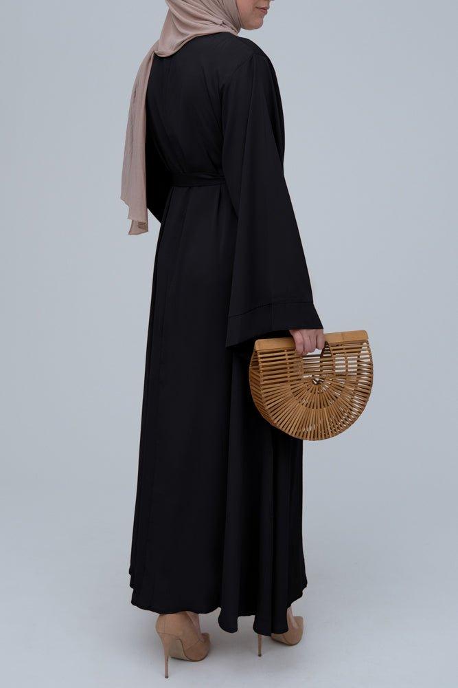 Black Fareeda nude basic abaya dress with kimono sleeve in maxi length - ANNAH HARIRI
