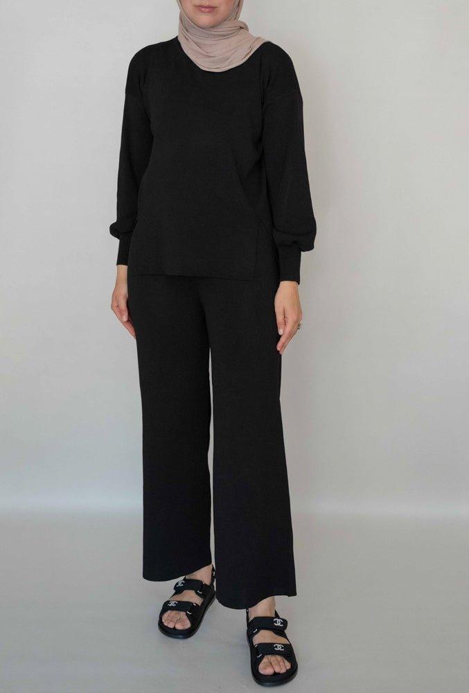 Black Viki homeware knitted modest set with pants and top - ANNAH HARIRI