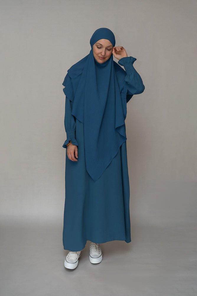 Blue prayer gown umrah abaya dress non-wrinkling - ANNAH HARIRI
