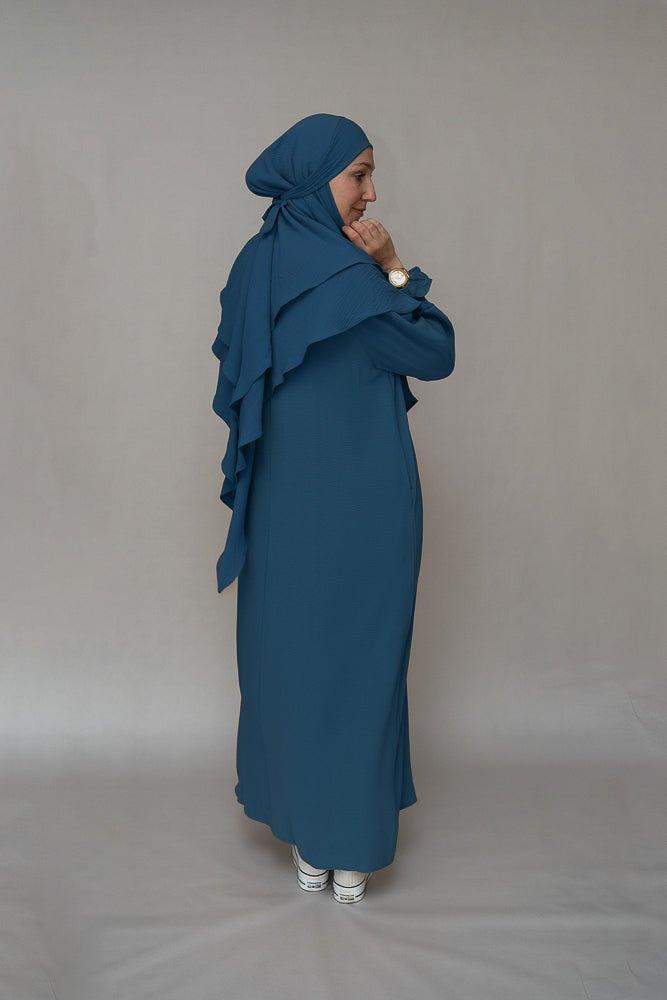 Blue prayer gown umrah abaya dress non-wrinkling - ANNAH HARIRI